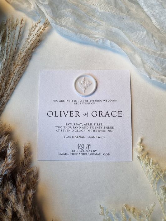 luxury wedding evening invitation with wax stamp detail